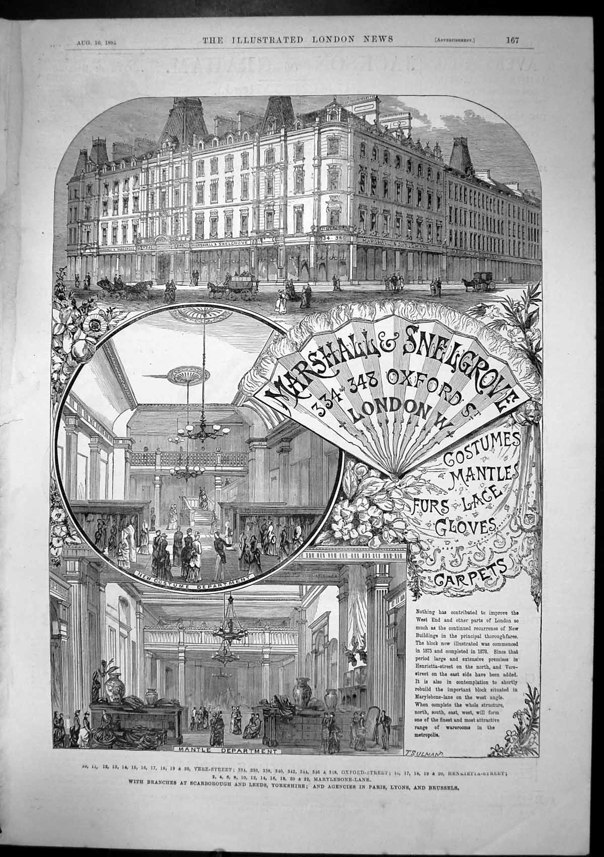 Antique Old Print Marshall Snelgrove London Costumes Carpets Furs Lace 1884