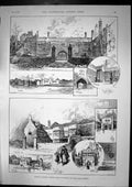 Antique Old Print Hoghton Tower Lancashire Around Norwich Ethelbert Gate1889