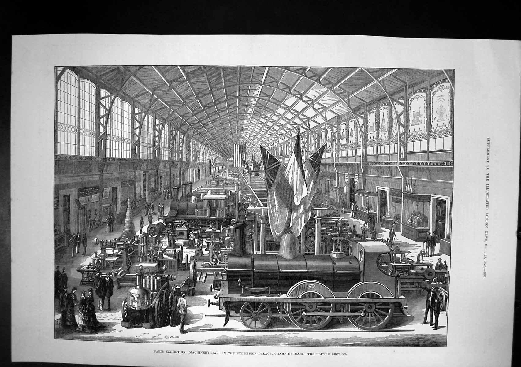 Antique Old Print Machinery Hall Exhibition Palace Champ De Mars Paris 1878