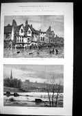 Antique Old Print Floods Norwich Heigham Street Rescueing People Boats 1878