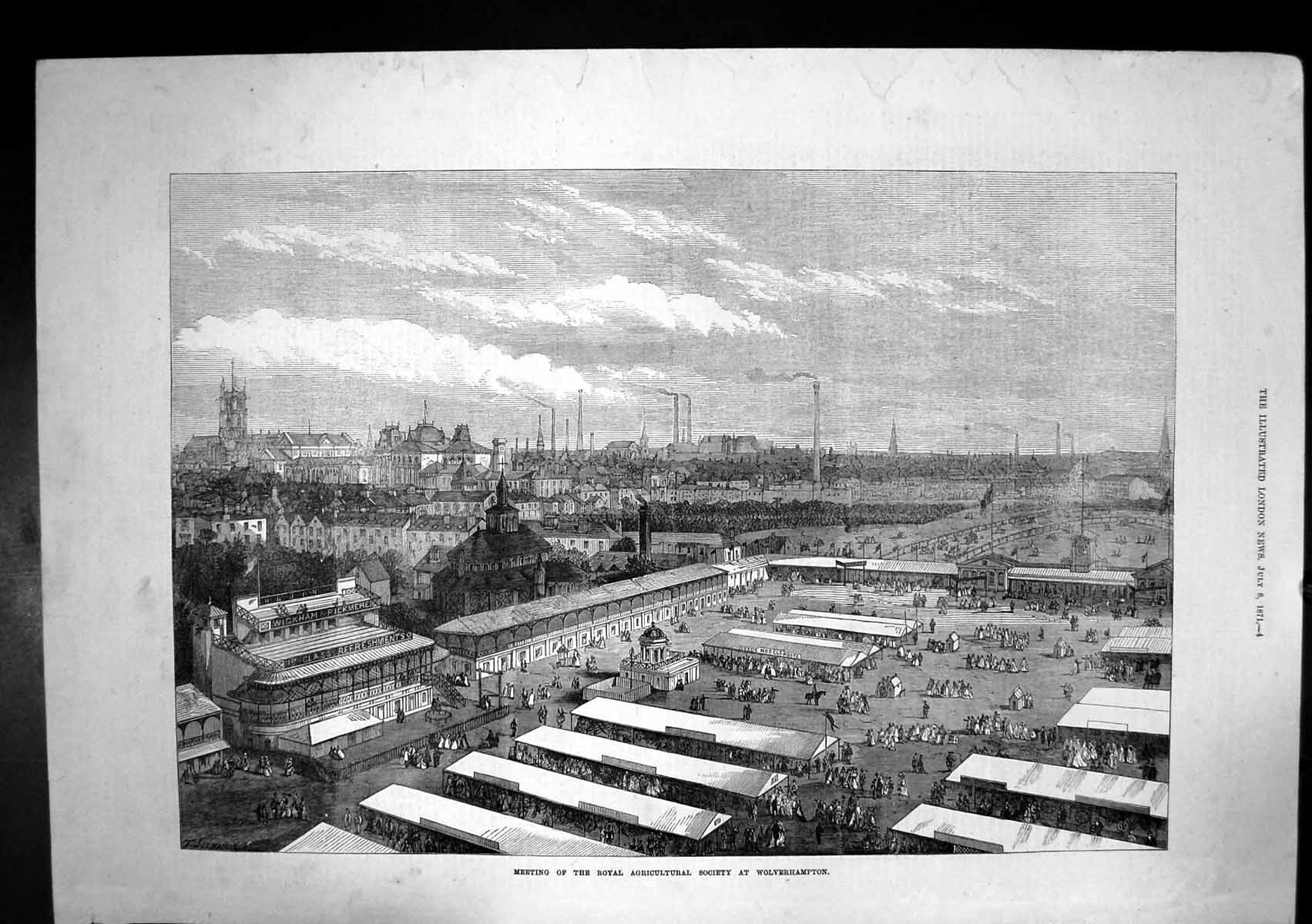 Antique Old Print Royal Agricultural Society Show Meeting Wolverhampton 1871
