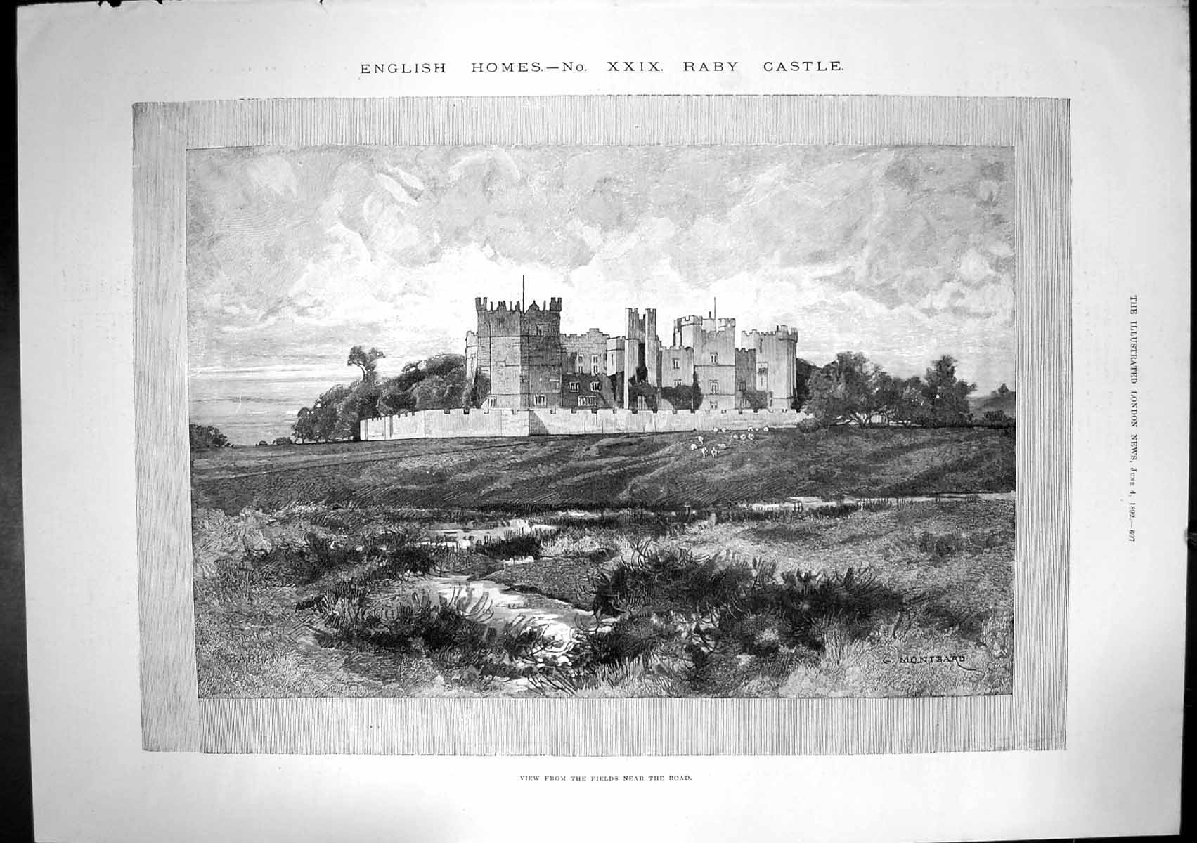 Antique Print English Homes No Xx1X Raby Castle View From Fields Road 1892