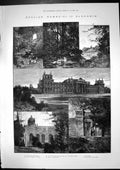 Antique Old Print English Homes Iv Blenheim Palace Chapel Lake Gardens 1885