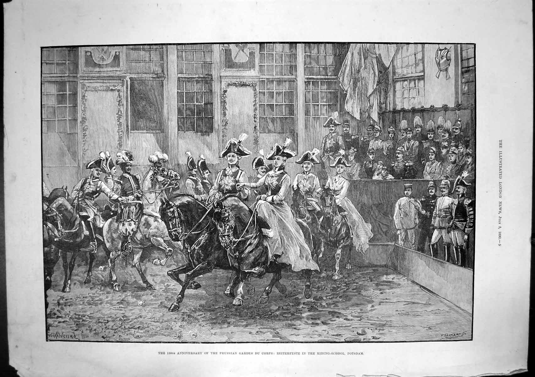 Antique Print Prussian Gardes Du Corps Reiterfeste Riding Room Potsdam 1890