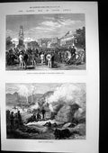 Antique Print Burning Krelis Kraal Colonial Volunteers Muster Grahams 1877 19th