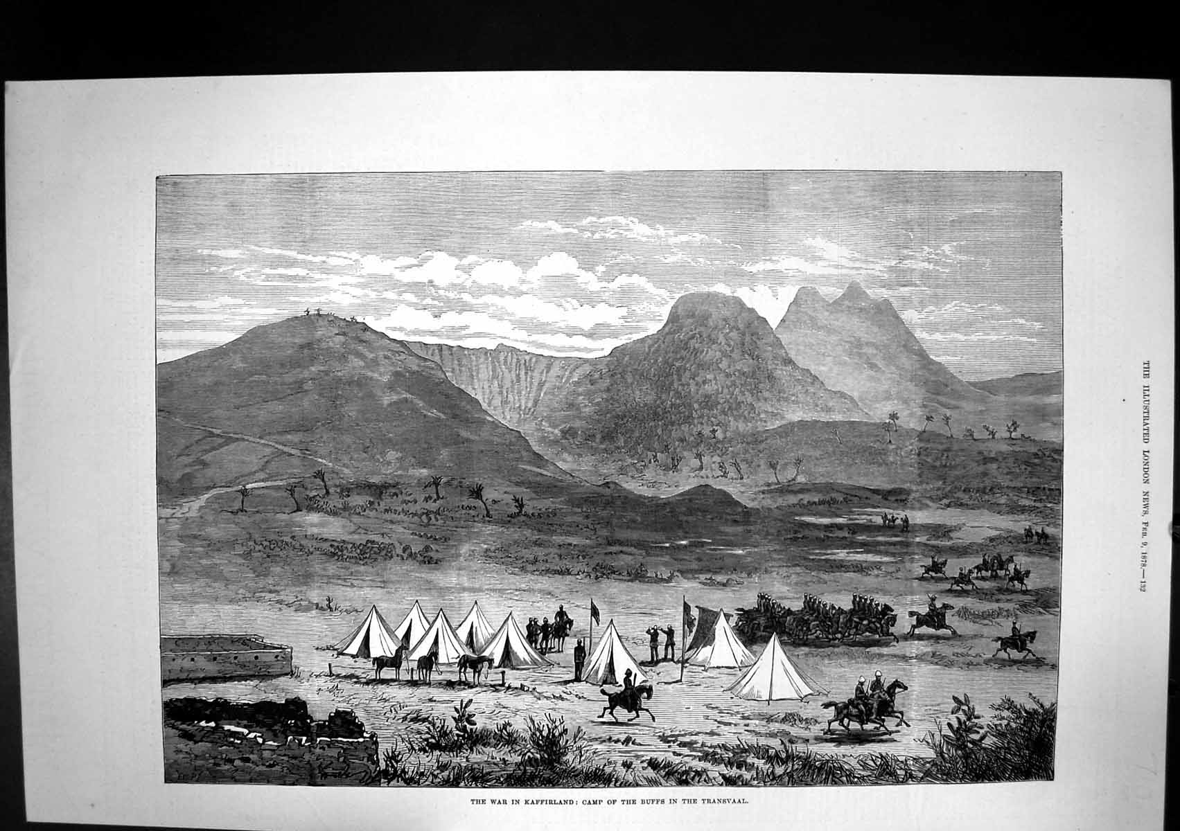 Original Old Antique Print War Kaffirland Camp Buffs Transvaal Tents 1878 19th