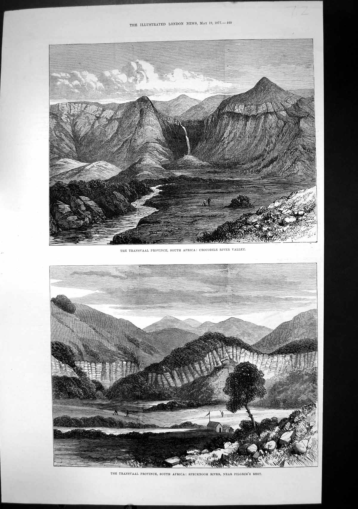 Old Antique Print Transvaal Speckboom River Crocodile River Valley 1877 19th