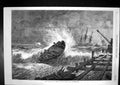 Original Old Antique Print Surf Boat Port Elizabeth Algoa Bay Stormy Sea 1866
