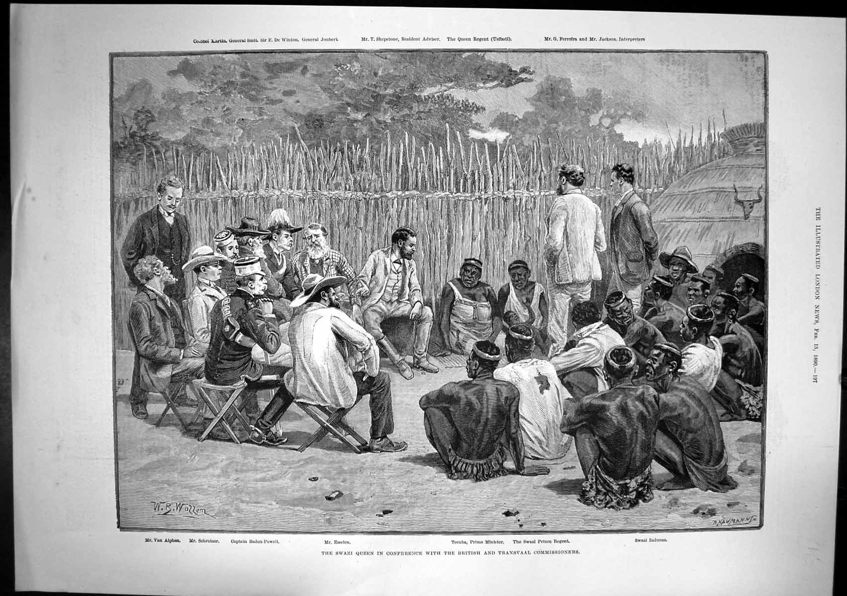Antique Old Print Swazi Queen Conference British Transvaal Commissioners 1890