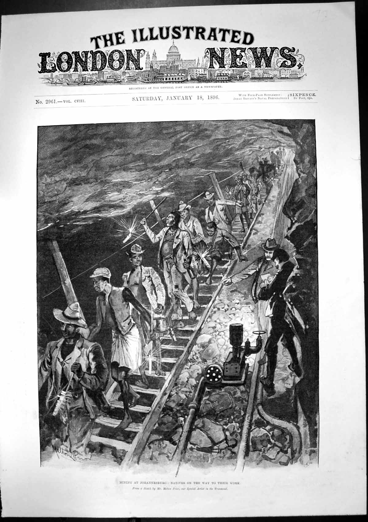 Original Old Antique Print Mining Johannesburg Natives On Way To Work 1896 19th
