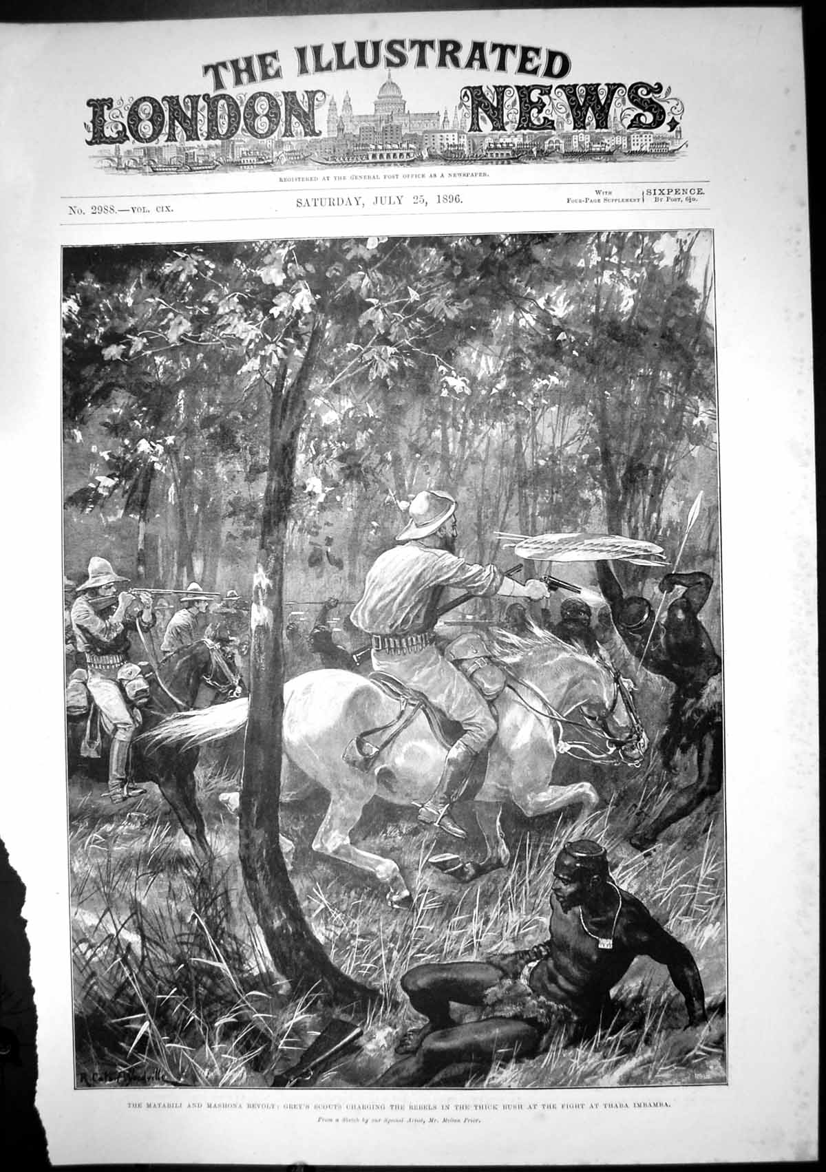 Antique Old Print Matabili Mashona Revolt Thaba Imbamba Rebels Scouts 1896 19th