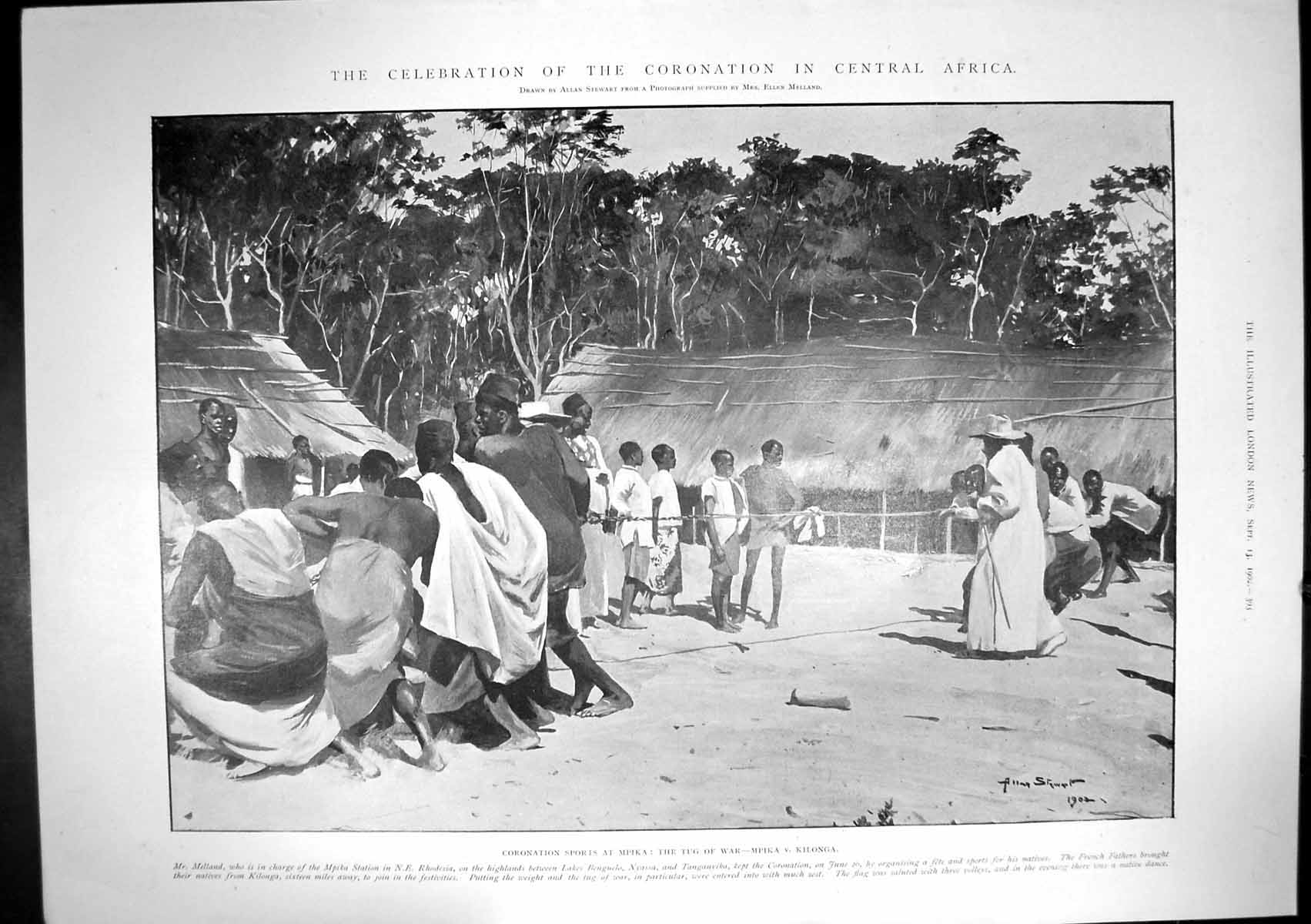 Original Old Antique Print Coronation Sports Mpika Tug War Mpika V Kilonga 1902
