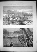 Antique Old Print Panama Ship Canal Dredge Buhio Channel Divert Chagres 1888