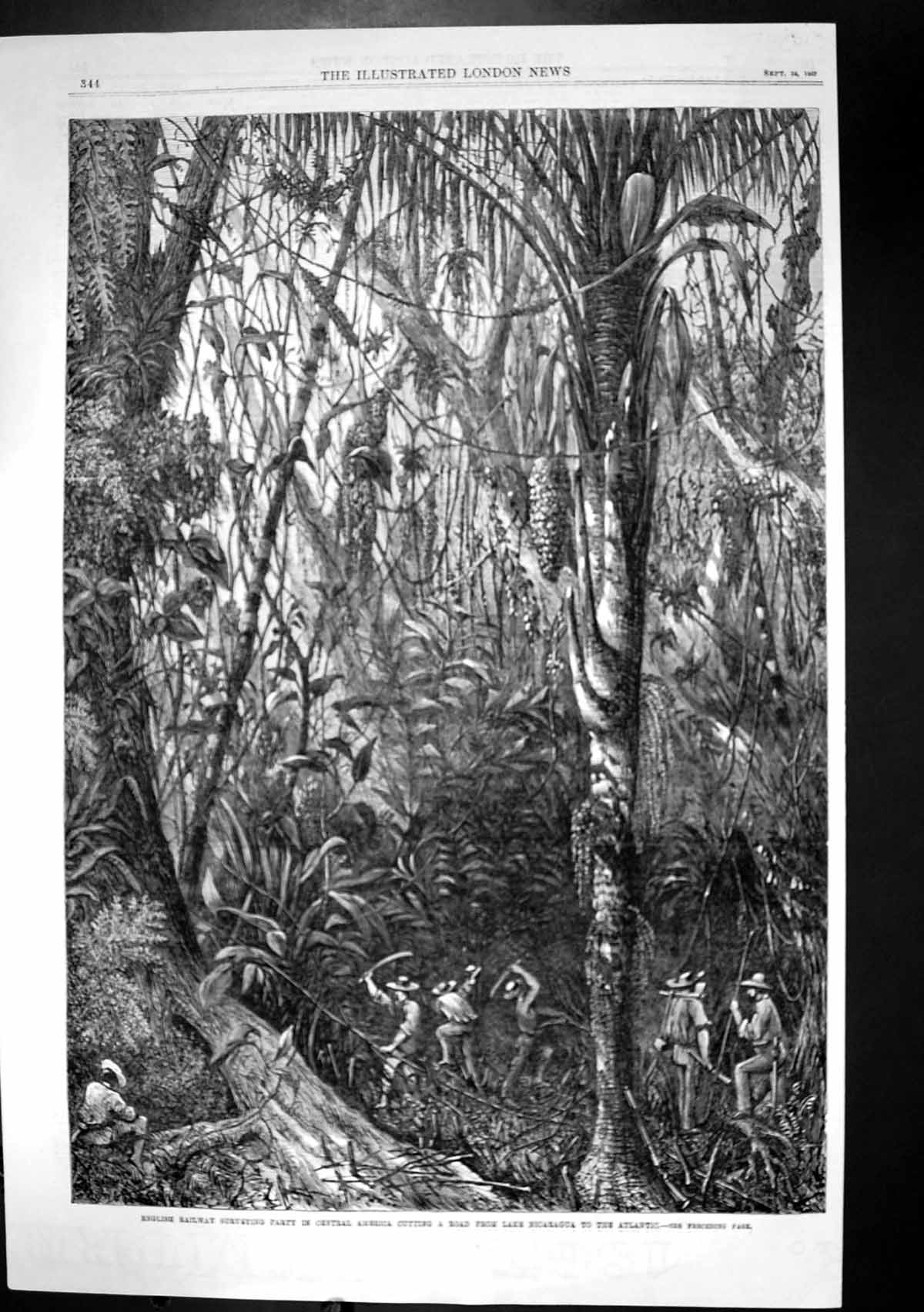 Antique Old Print Cutting Road Lake Nicaragua To Atlantic Railway Survey 1867
