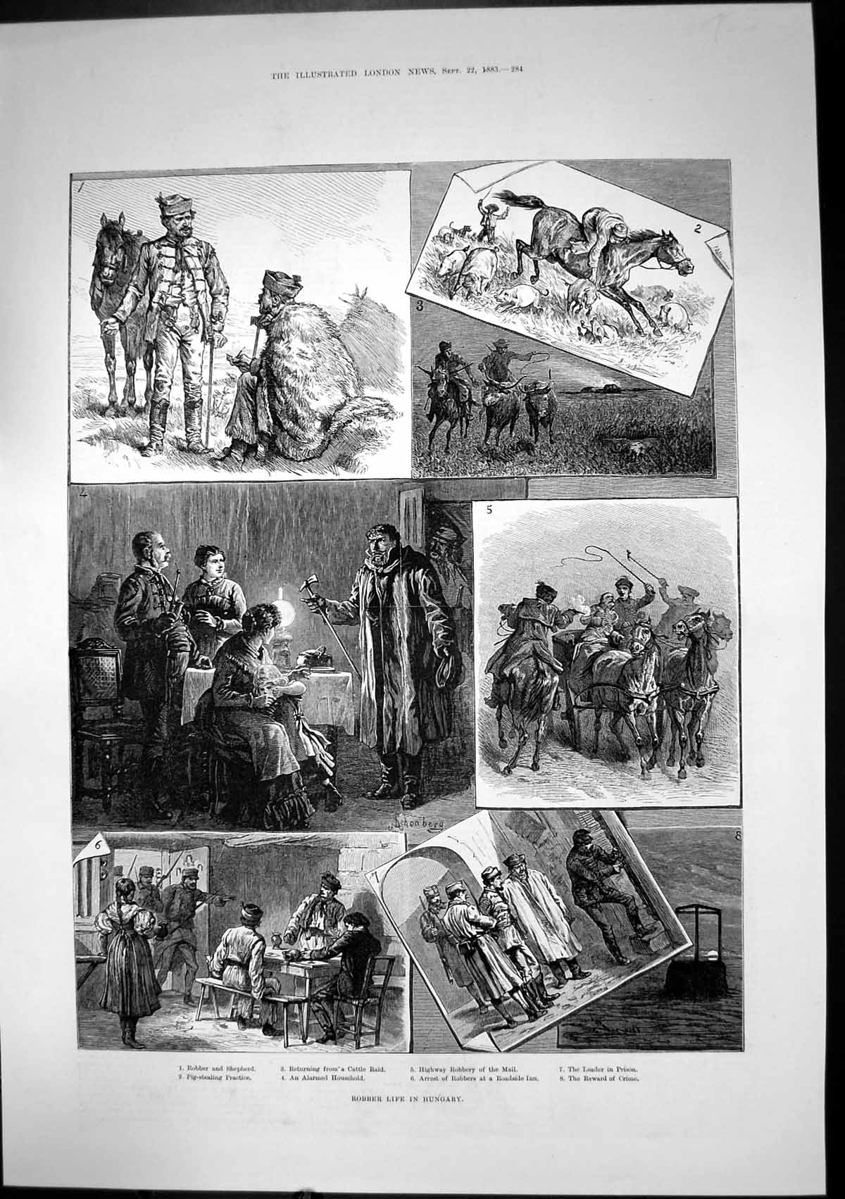 Antique Old Print Robber Life Hungary Cattle Raid Highway Robbery Mail 1883