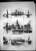 Antique Old Print Cruise Zuider Zee Amsterdam Tower Hoorn Yssel Kampen 1885