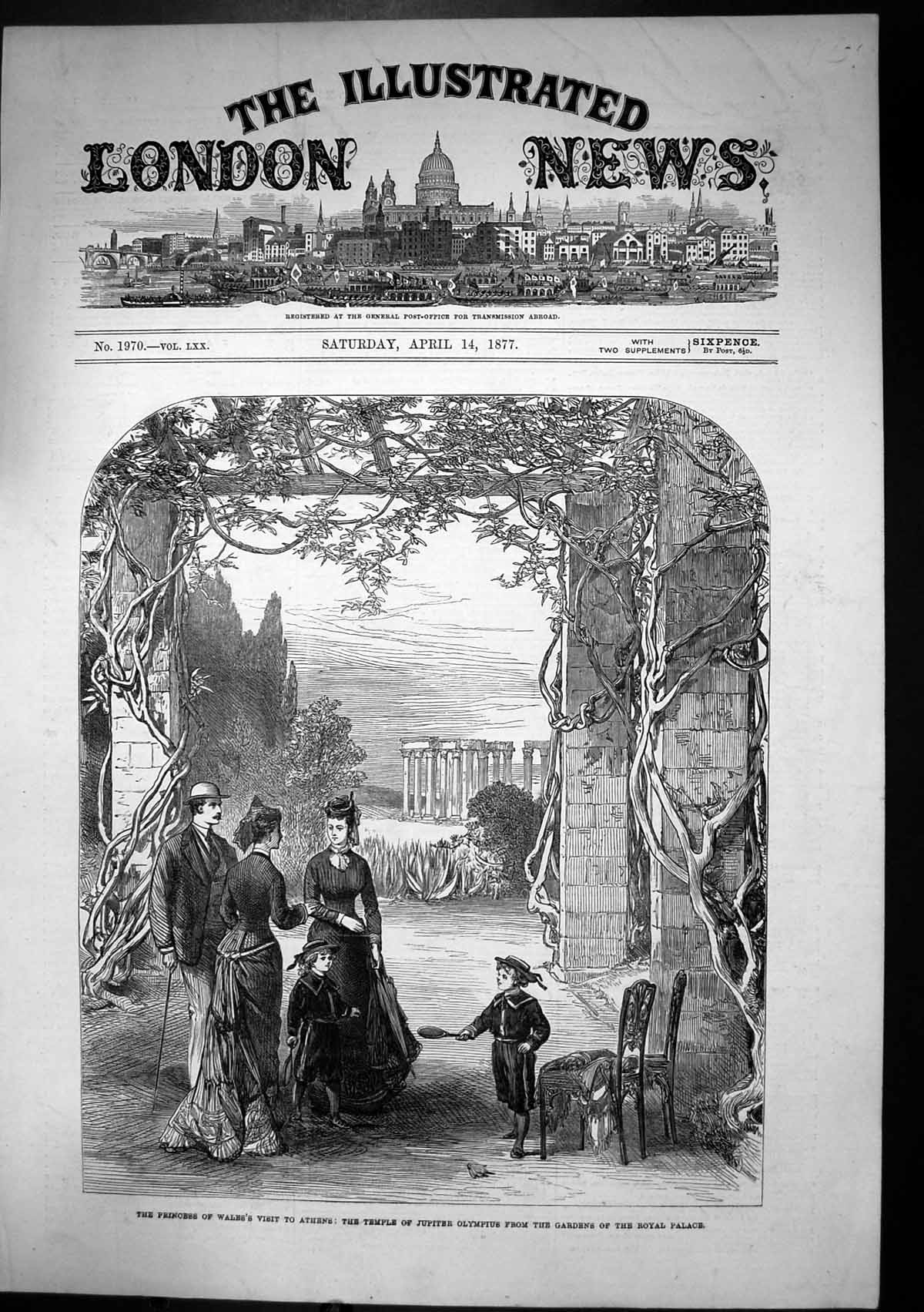 Old Print Princess Wales Athens Temple Jupiter Olympius Royal Palace1877 19th