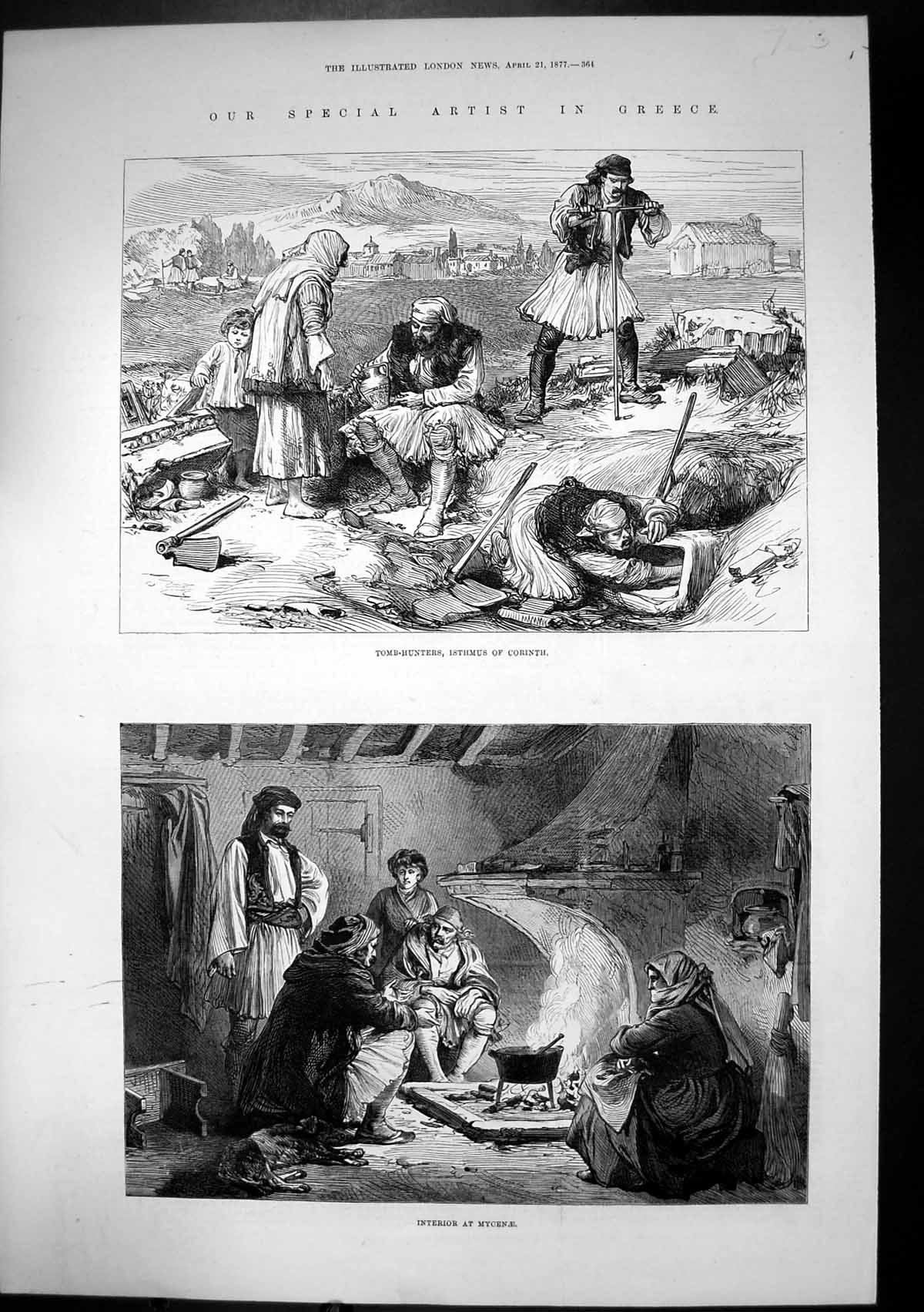 Old Antique Print Tomb Hunters Isthmus Corinth Interior At Mycenze 1877 19th