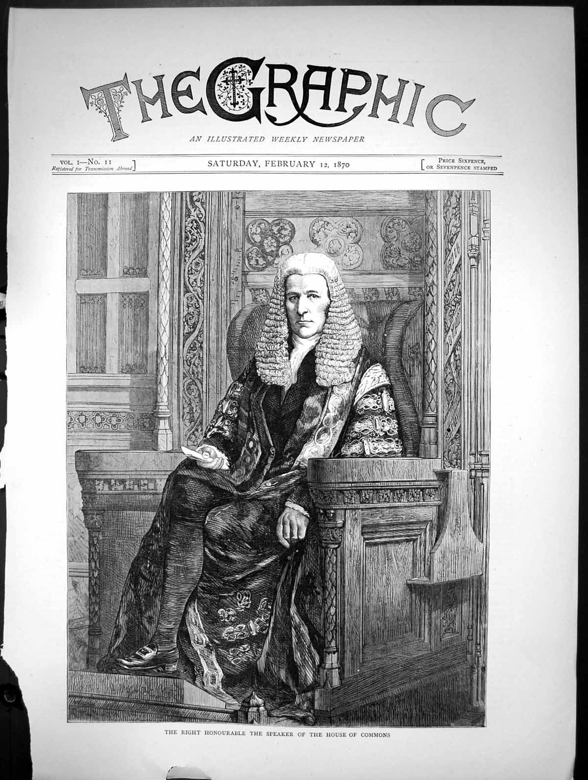 Old Antique Print The Right Honourable The Speaker The House Commons 1870 19th