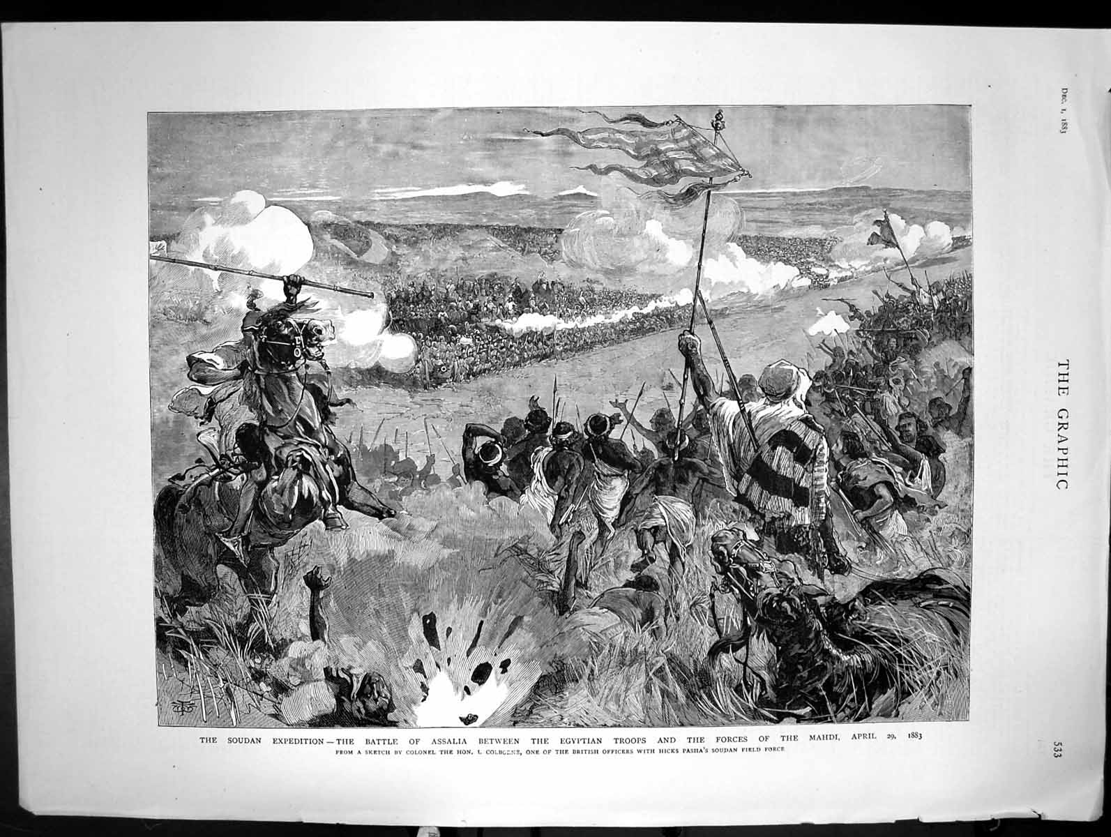 Antique Old Print Soudan Expedition Battle Assalia Egypt Forces Mahdi 1883 19th