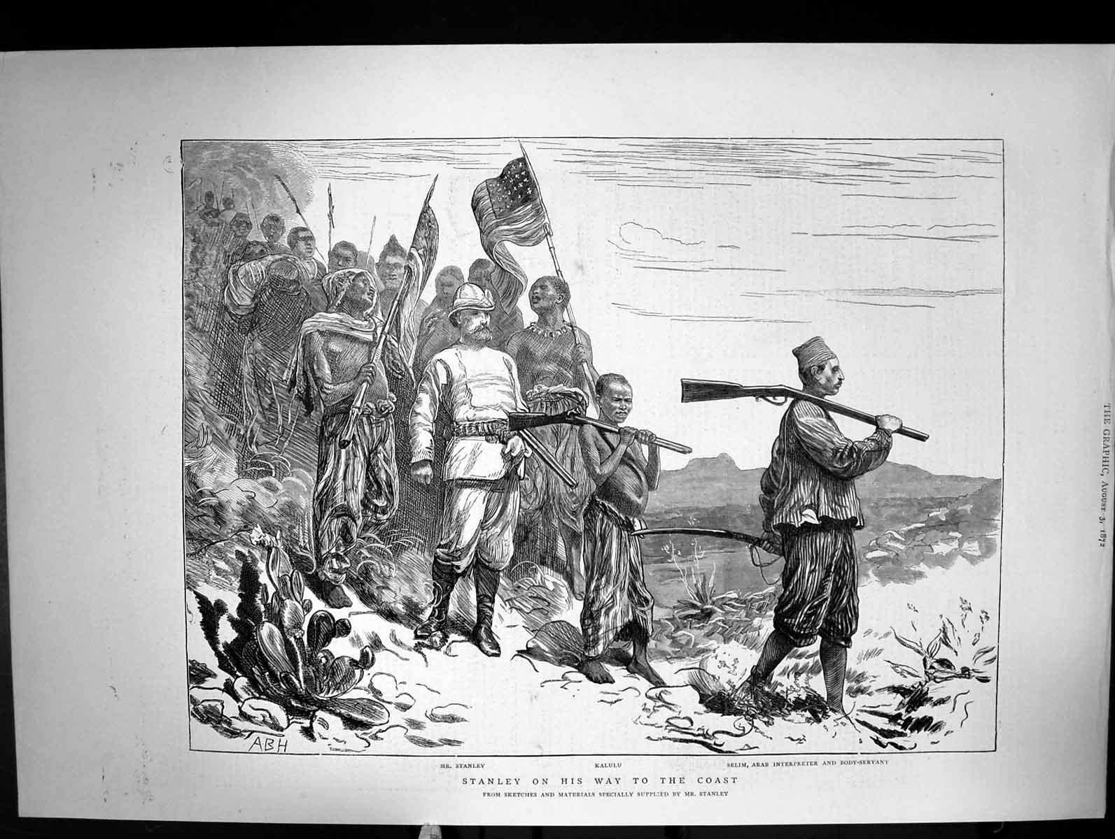 Old Print Stanley On Way To The Coast Kalulu Selim Arab Interpreter 1872 19th