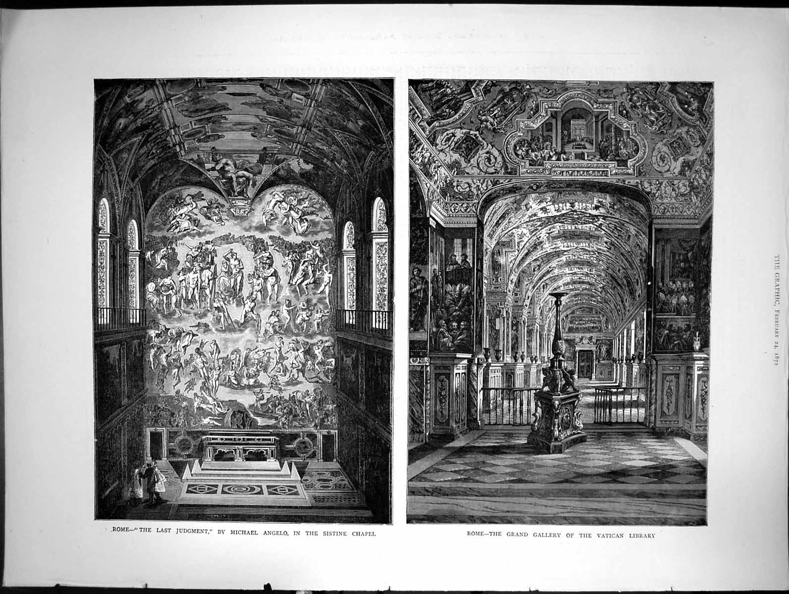 Antique Print Rome Michaelangelo Sistine Chapel Last Judgement Vatican 1872