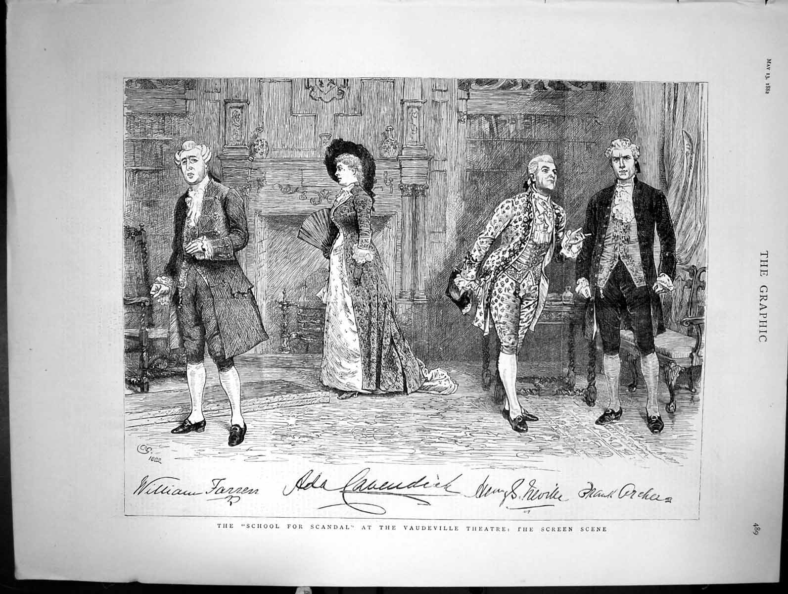 Old Print School For Scandal At The Vaudeville Theatre Screen Scene 1882 19th