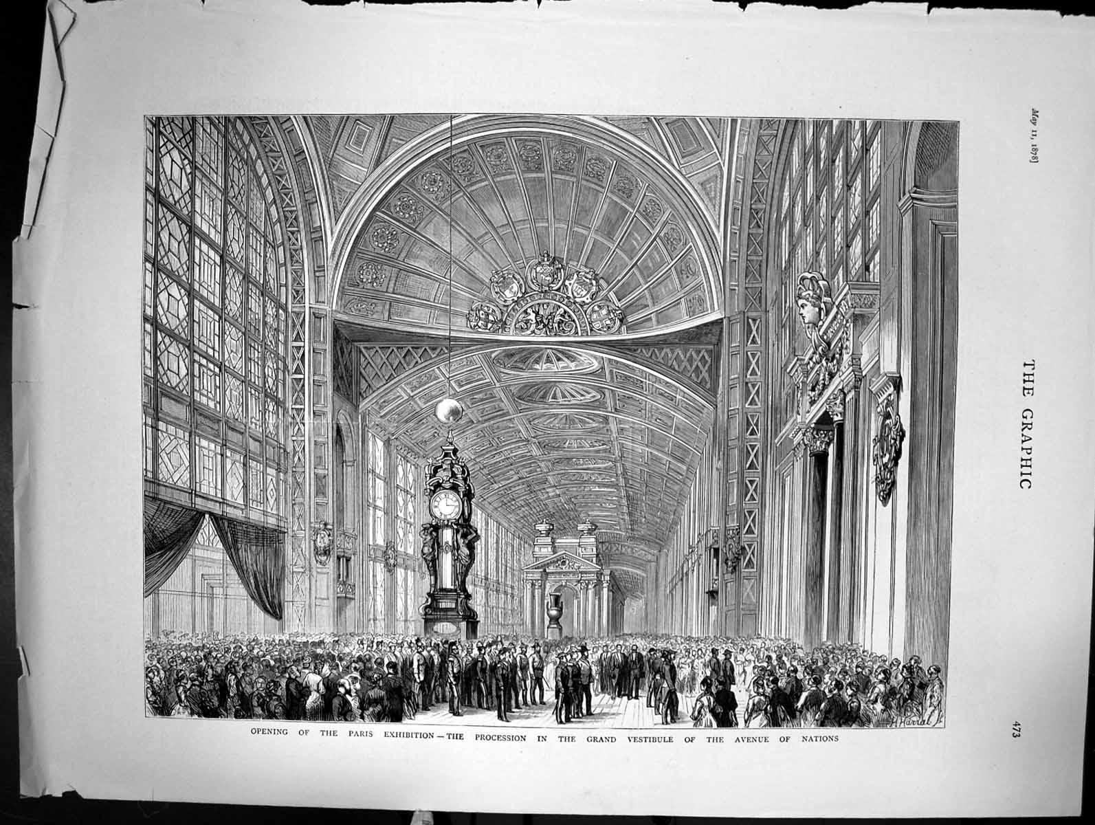 Antique Old Print Opening Paris Exhibition Procession Grand Vestibule 1878 19th