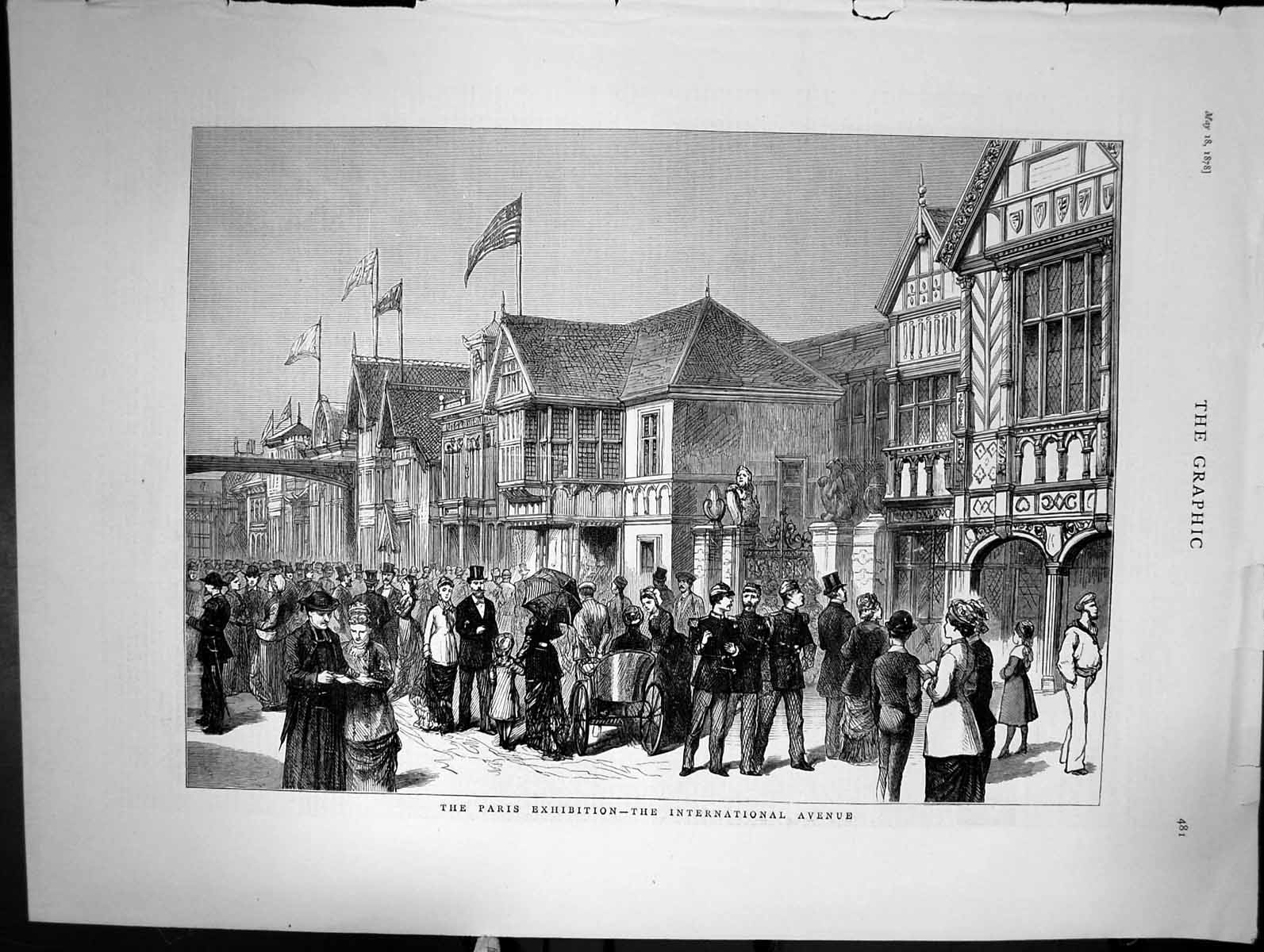 Original Old Antique Print The Paris Exhibition The International Avenue 1878
