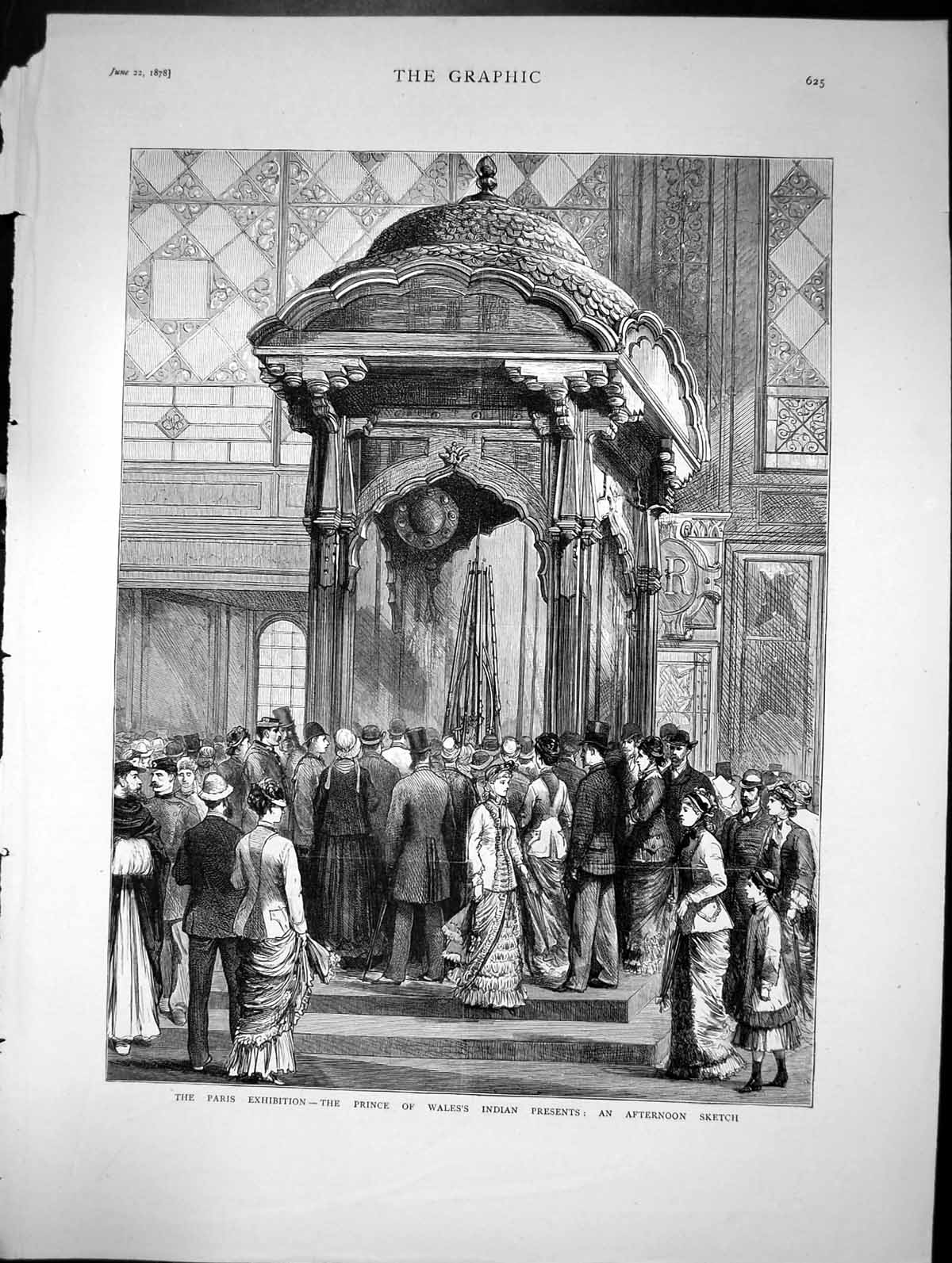 Old Print Paris Exhibition Prince Wales'S Indian Presents Afternoon 1878 19th