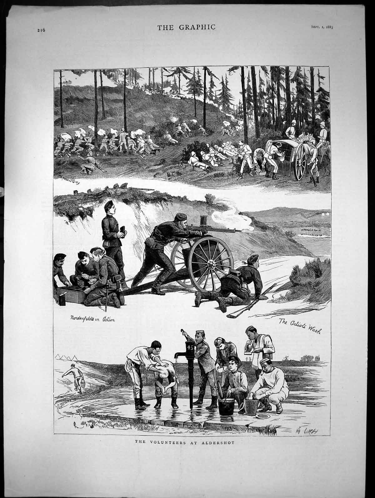 Antique Old Print Volunteers At Aldershot Siers Camp Artillery Forest 1883 19th