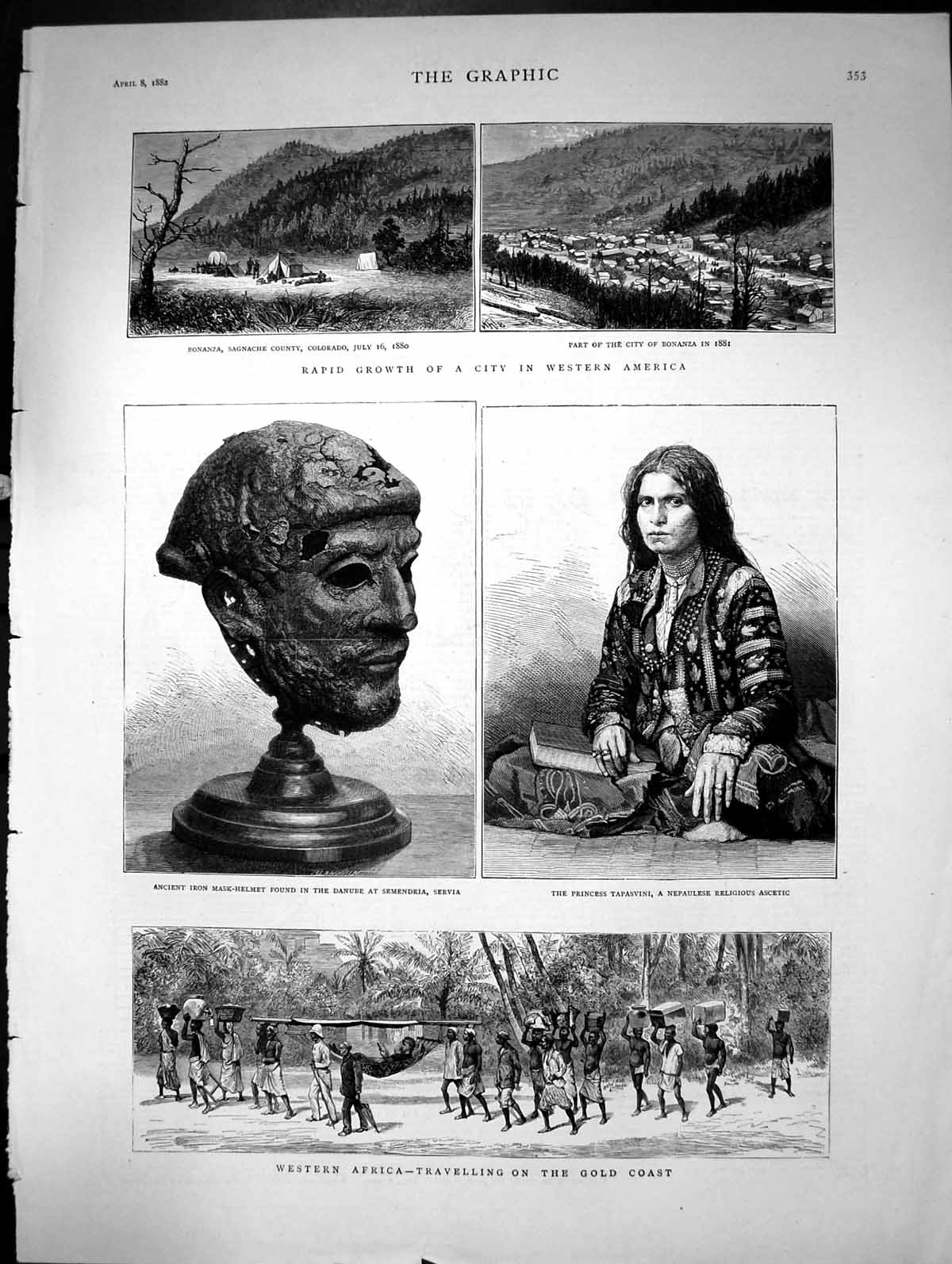 Antique Print Western Africa Travelling On The GCoast Colorado Servia 1882 19th