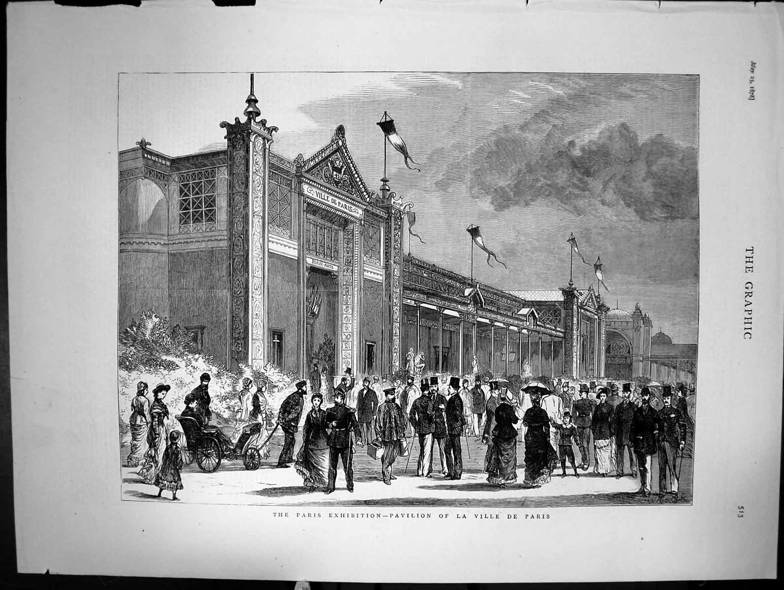 Old Print The Paris Exhibition Pavilion La Ville De Paris Men Women 1878 19th