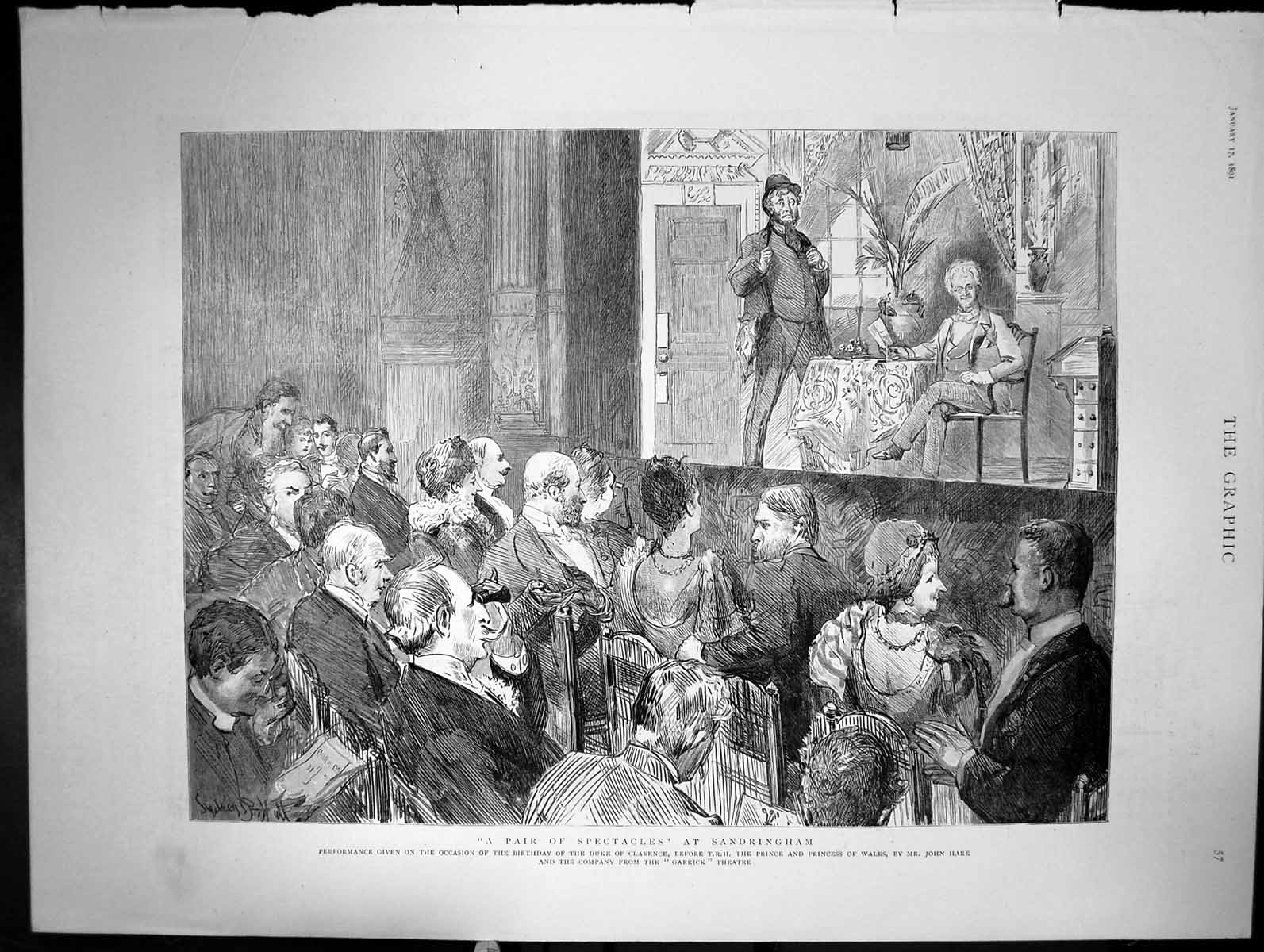Antique Old Print Pair Spectacles At Sandringham Duke Clarence Birthday 1891