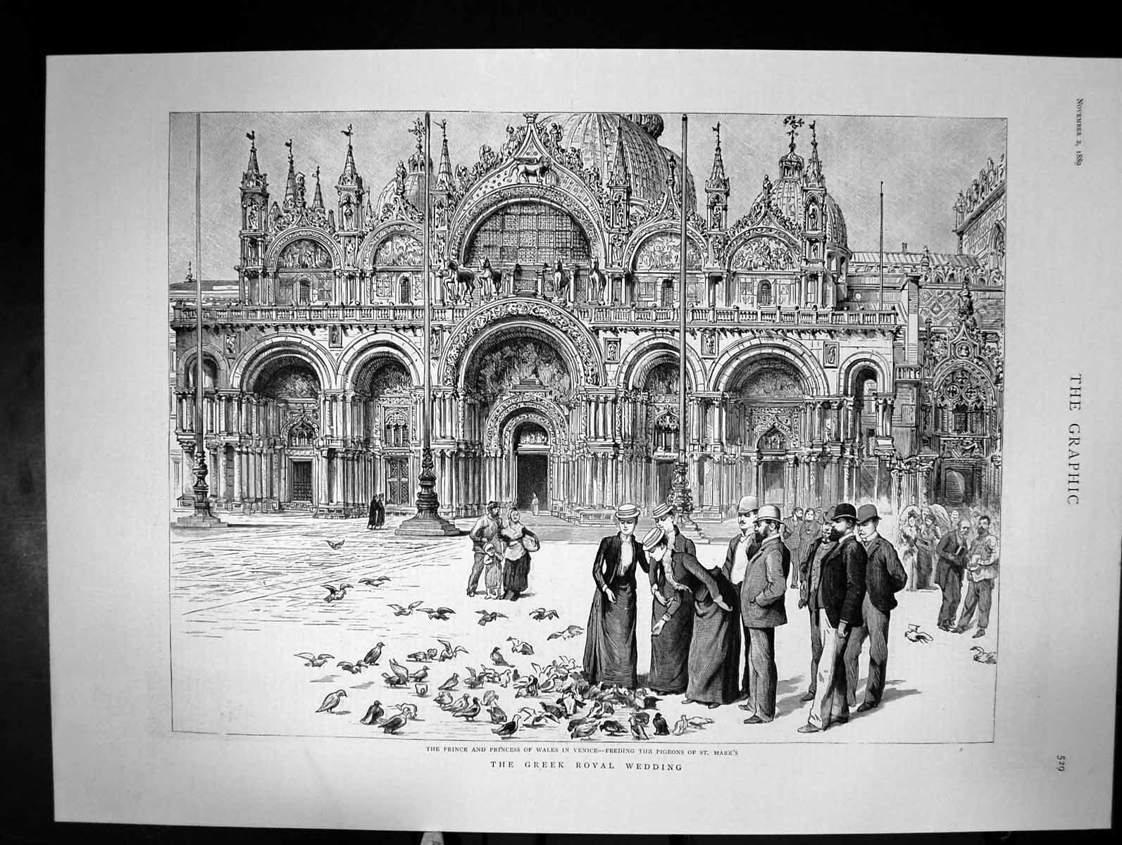 Antique Old Print The Greek Royal Wedding Prince Princess Wales Venice 1889