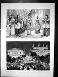 Old Antique Print Festivities At Athens Honour Greek Royal Wedding Palace