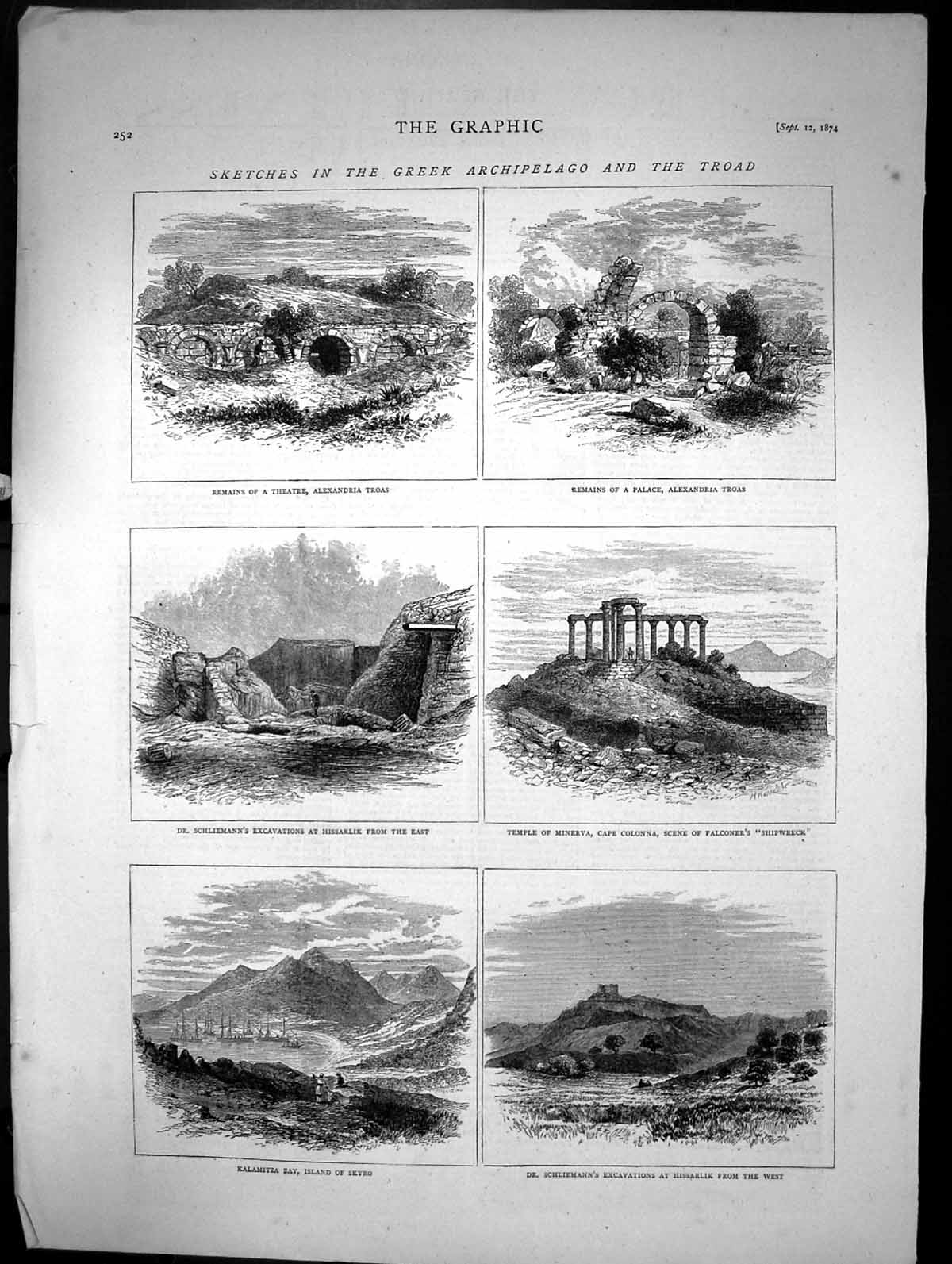 Original Old Antique Print Sketches In The Greek Archipelago And The Troad 1874