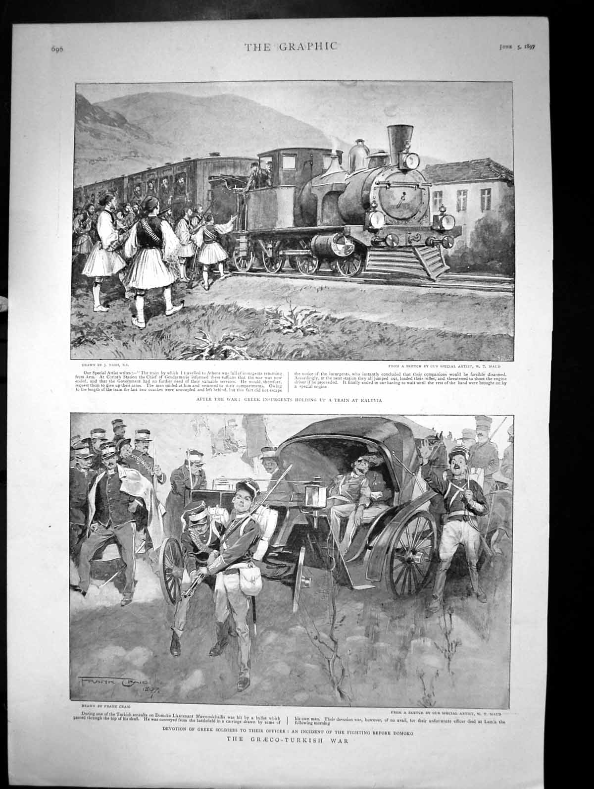 Antique Old Print The Greek Turkish War Greek Insurgents Hing Up Train 1897