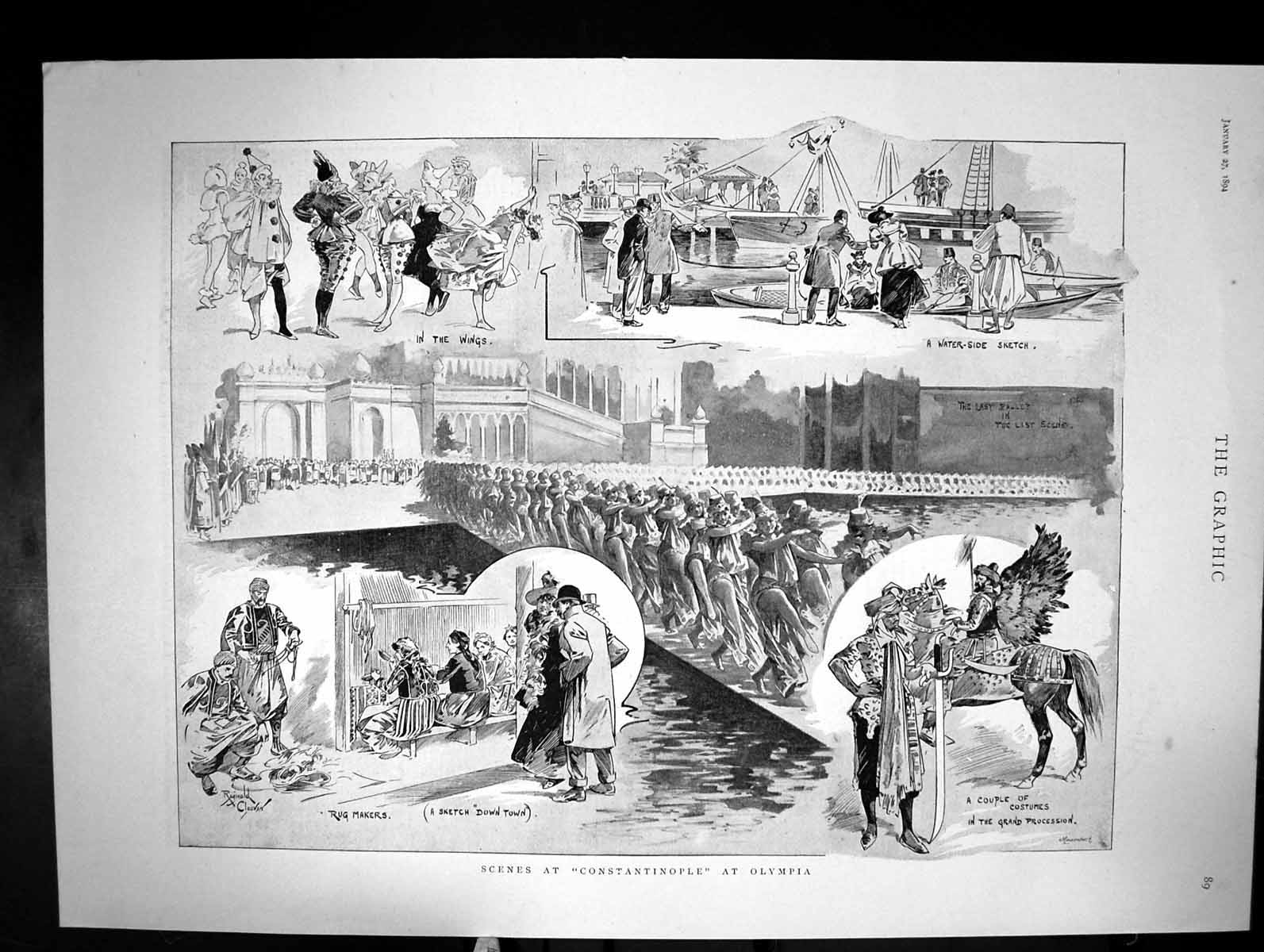 Antique Print Scenes At Constantinople At Olympia Sketches Rug Makers 1894 19th