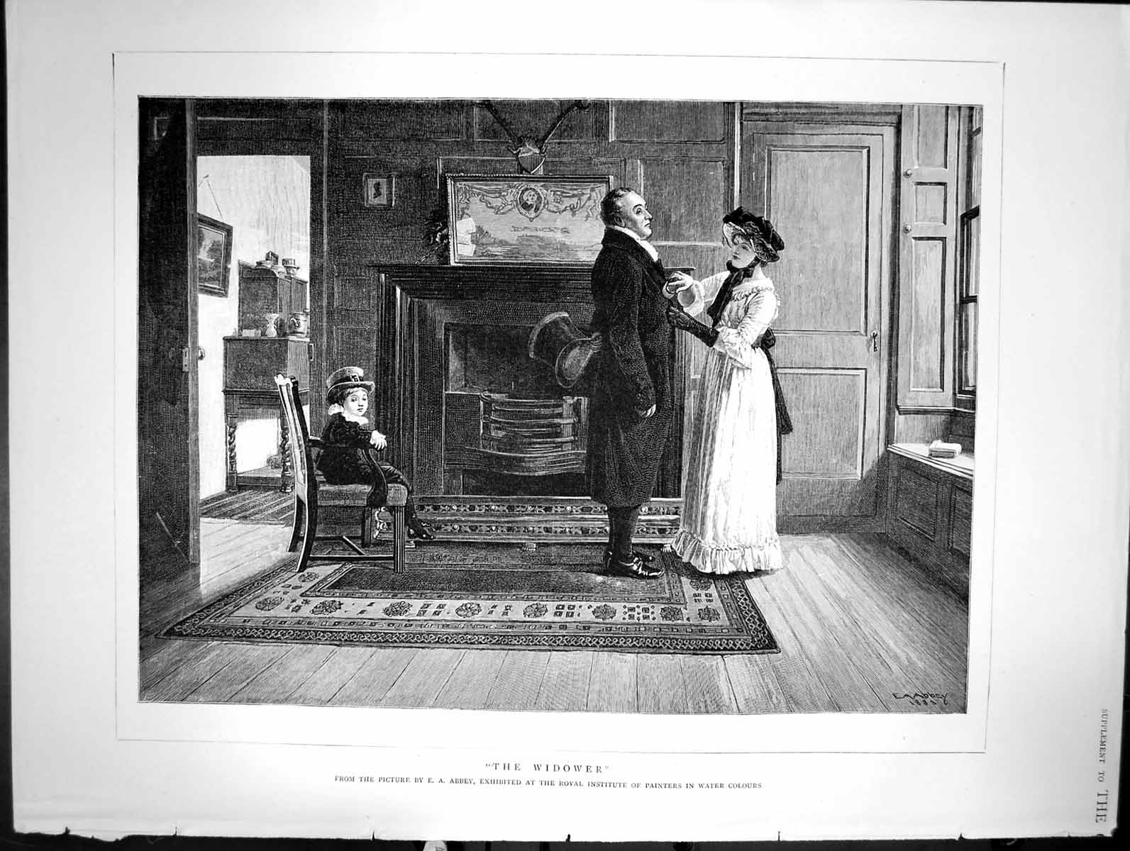 Old Print The Widower Picture By Ea Abbey Painters In Water Colours 1883 19th