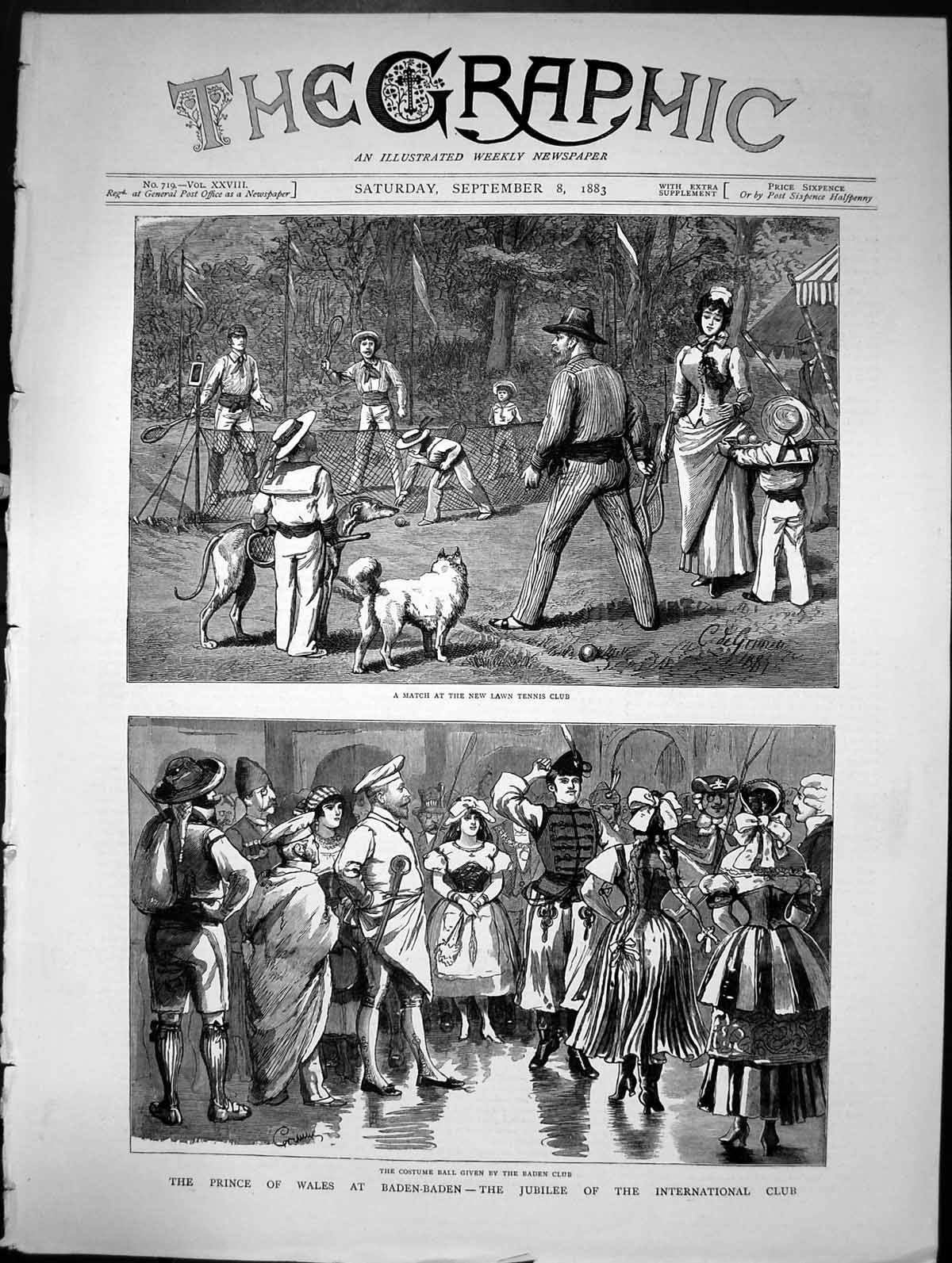 Antique Old Print Prince Wales At Baden-Baden Jubilee International Club 1883