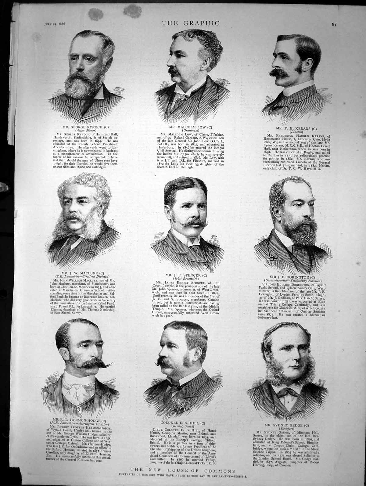 Antique Old Print New House Commons Kynoch Low Kerans Maclure Spencer 1886 19th
