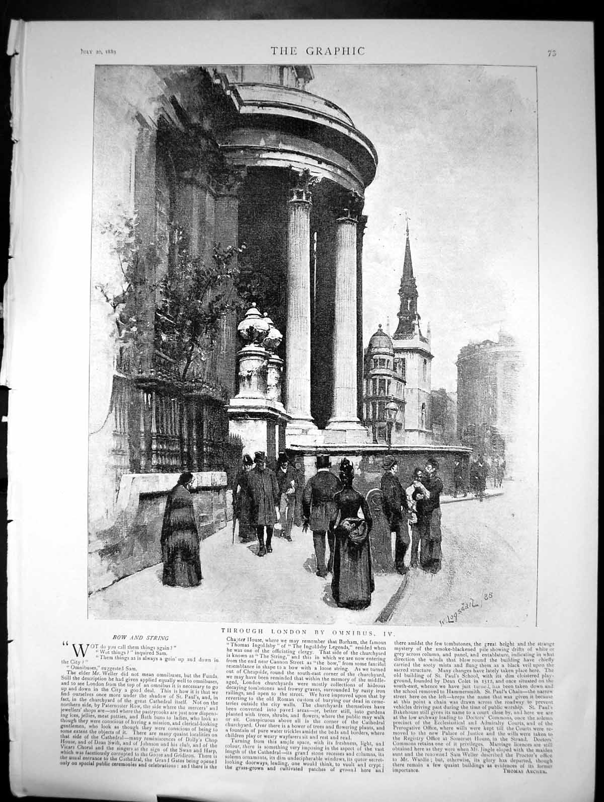 Antique Old Print Through London By Omnibus Iv St Pauls Cathedral Garden 1889