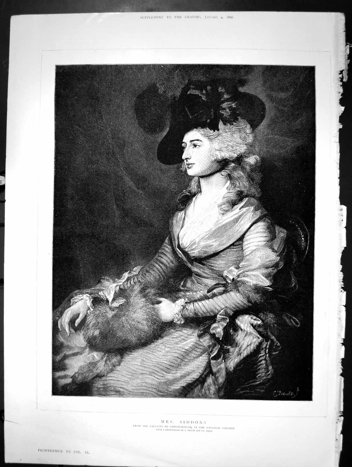 Antique Old Print Mrs Siddons Painting By Gainsborough National Gallery 1890