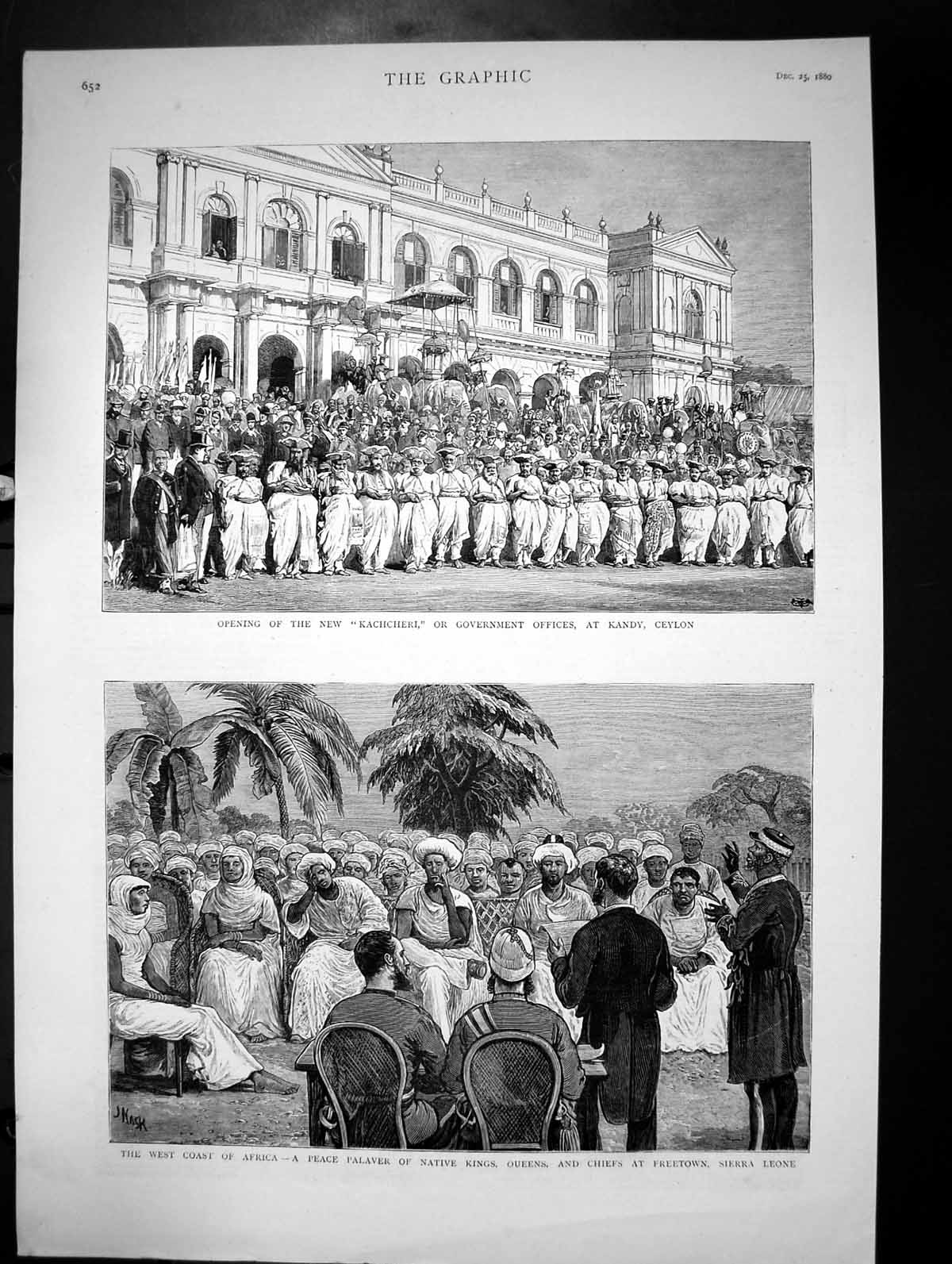 Antique Print Opening Kachcheri Government Offices Kandy Ceylon Africa 1880