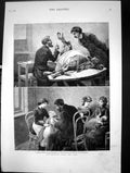 Antique Old Print Vaccination From The Calf Taking Lymph Animals Infants 1883