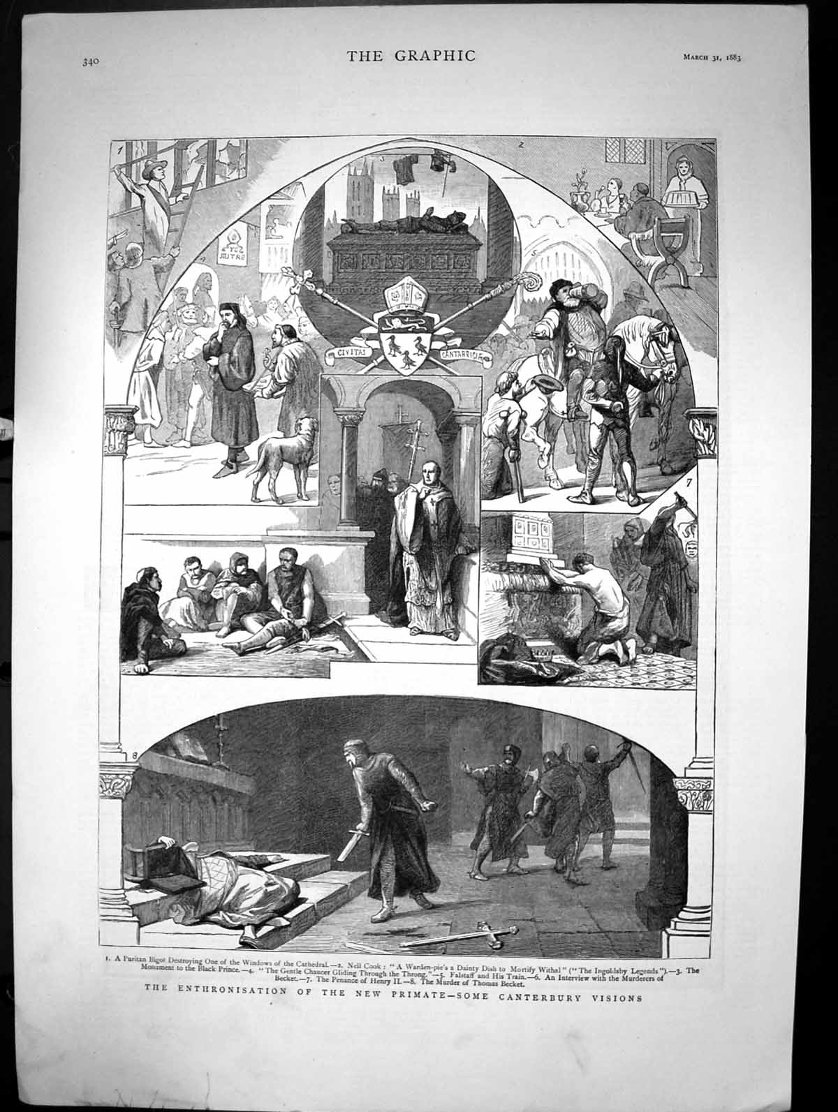 Old Print The Enthronisation The New Primate Some Canterbury Vision 1883 19th