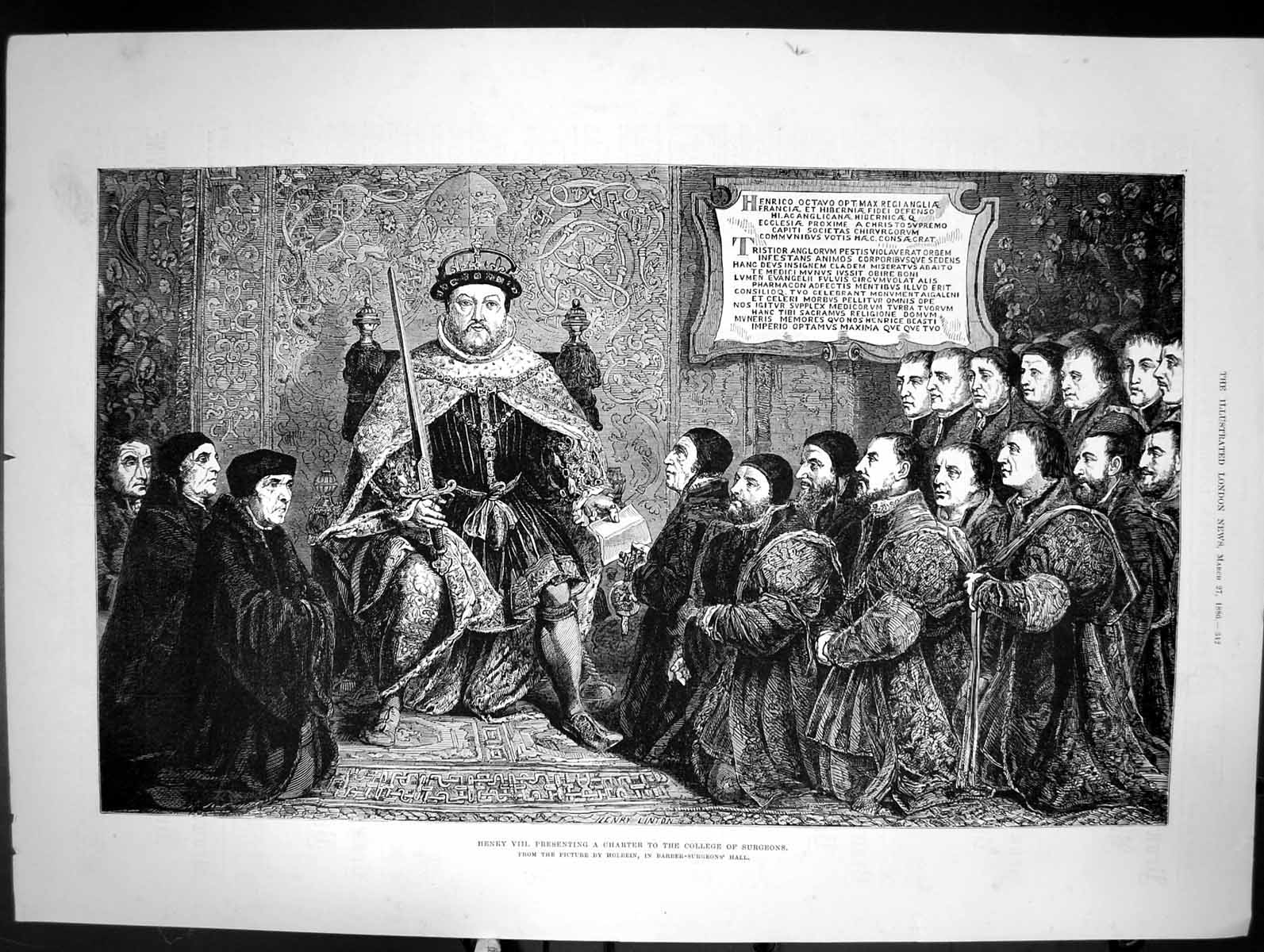 Antique Print Henry Viii Presenting A Charter To The College Surgeons 1886 19th