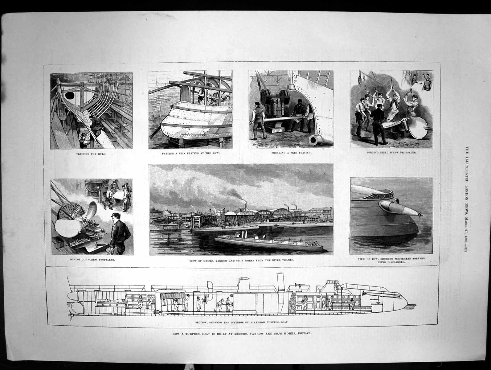Old Print How A Torpedo Boat Is Built At Messrs Yarrow And Cos Works 1886 19th