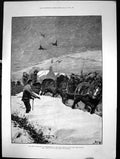 Old Antique Print Great Snowstorm Northumberland Snow Plough Alnwick 1886 19th